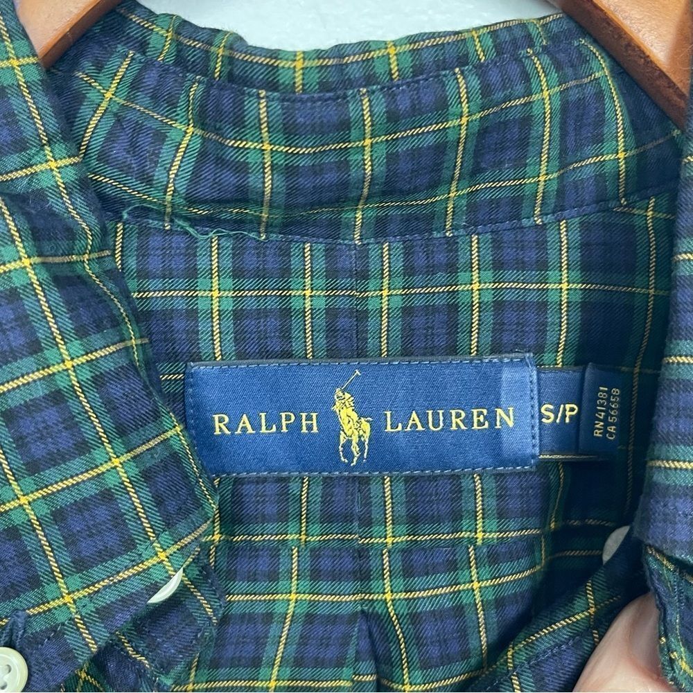 Ralph Lauren Classic Fit Button Down Shirt Green Blue Plaid Mens Small - Picture 3 of 7